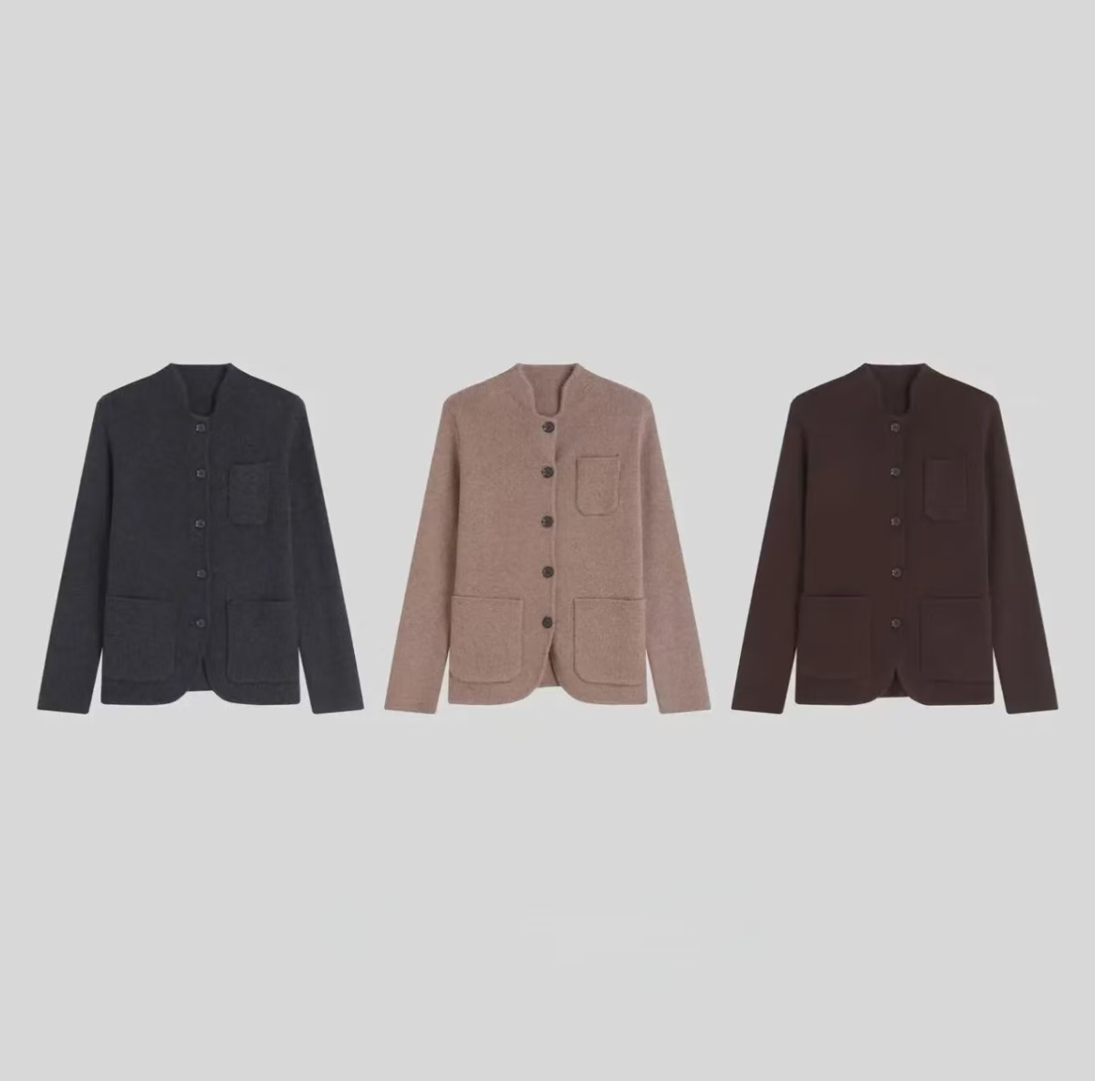 绵羊毛亲肤老钱感立领外套臻品中式风立领正肩袖针织短外套8318