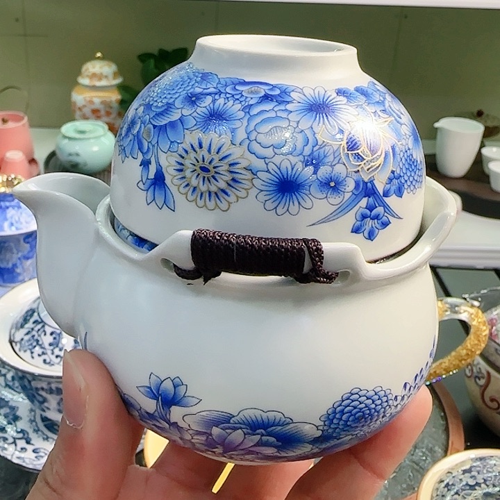 青花瓷器茶具套装旅行套装 茶叶罐玻璃杯等