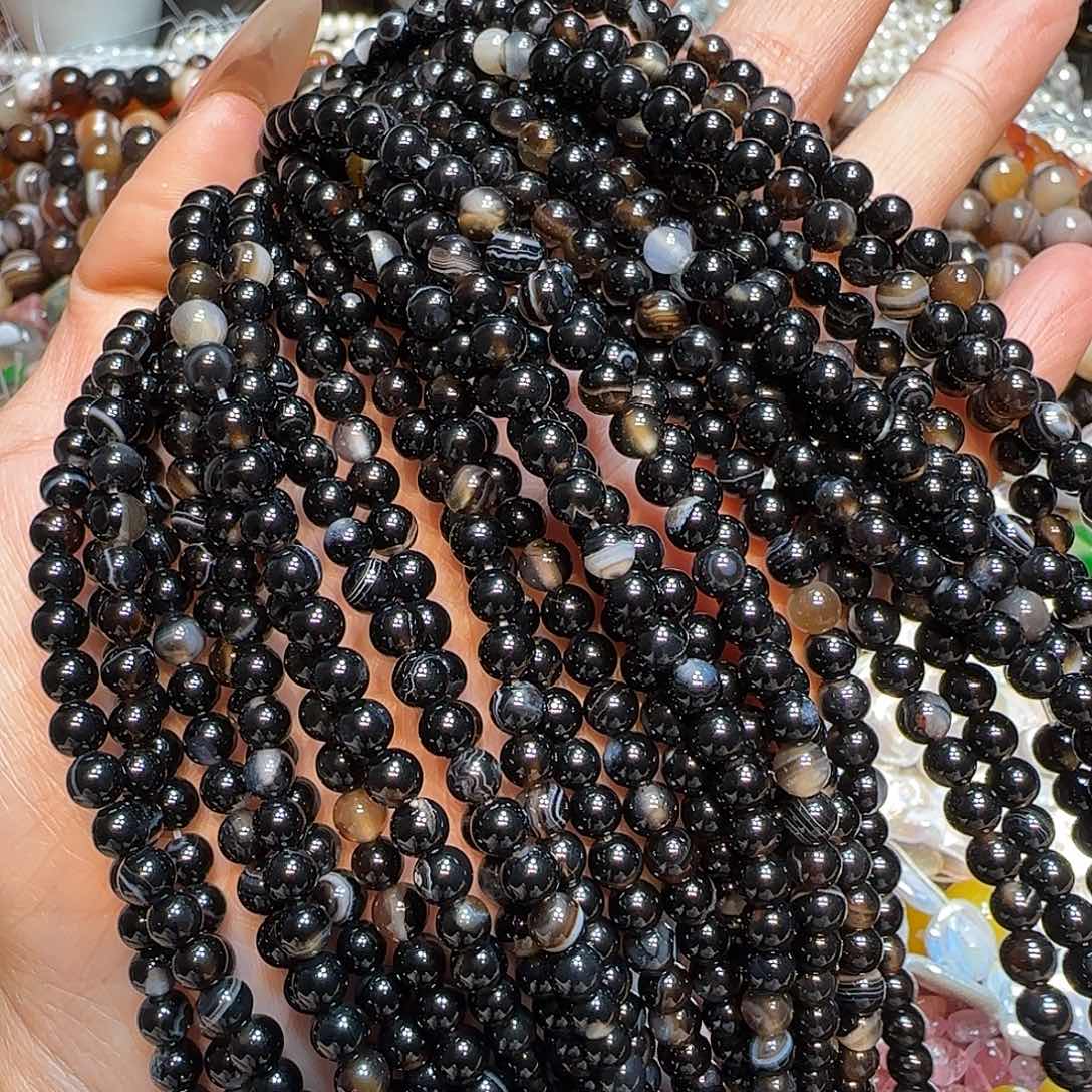 玛瑙/玉髓未镶嵌珠宝半成品天然黑玛瑙到手2条5mm