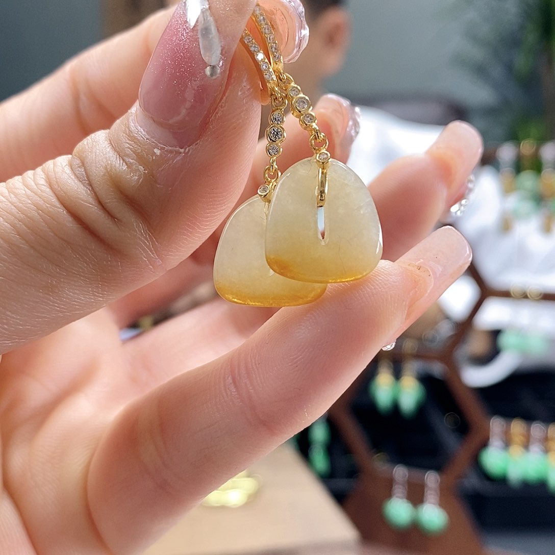 翡翠耳饰银S925镶嵌翡翠