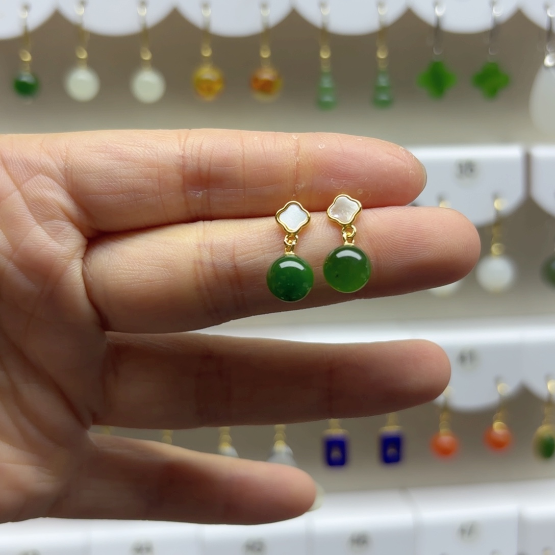 和田玉银S925镶嵌耳饰放漏款