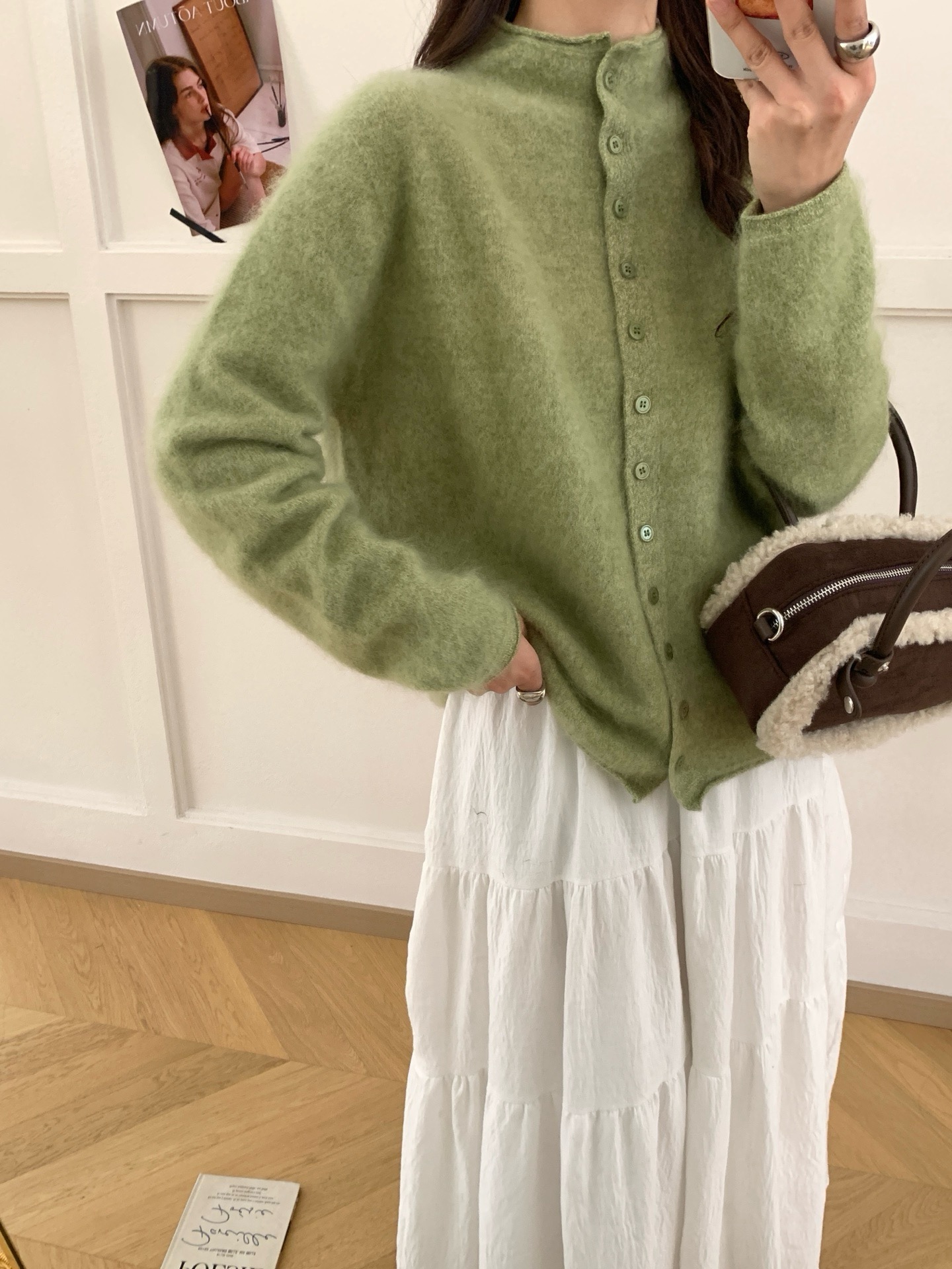 SU.KK绵羊毛+山羊绒拉毛软糯针织开衫温柔