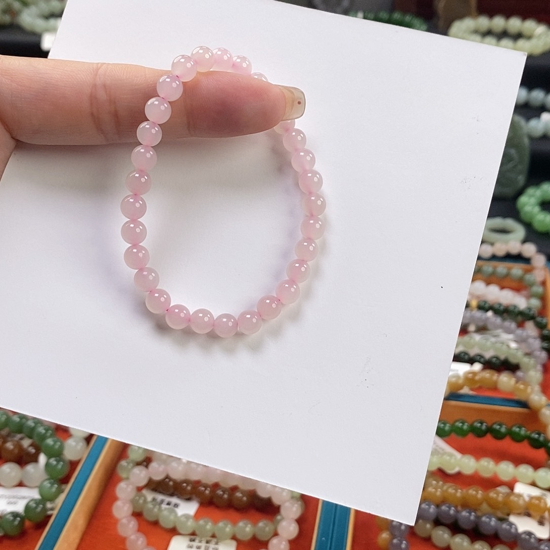 和田玉手链 6MM未镶嵌藕粉