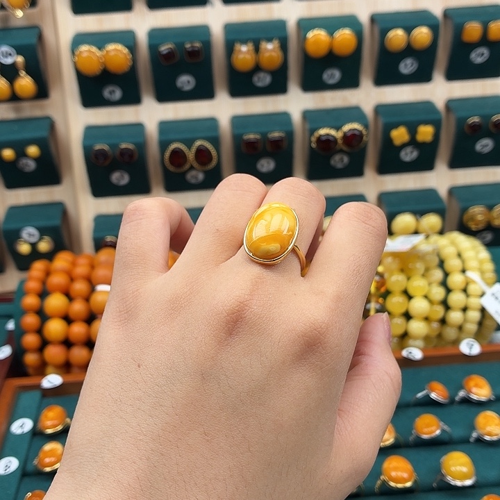 琥珀银S925镶嵌戒指