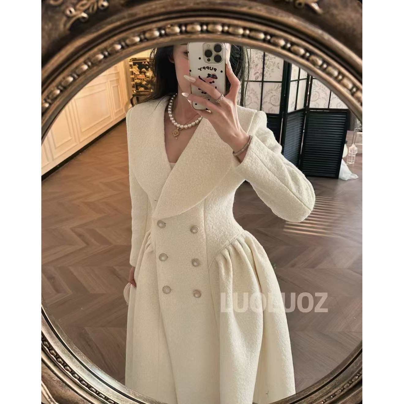 【现货】LUOLUOZ【伦敦冬日】绵羊毛秋冬收腰捏褶长款大衣外套JF537