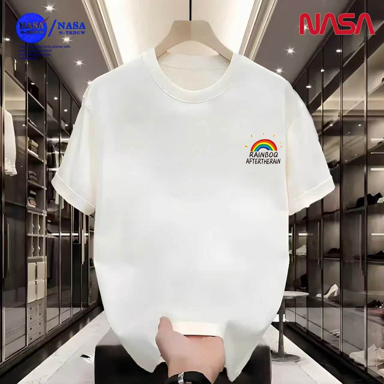 D16NASA联名重磅T恤男女同款时尚百搭圆领短袖【小彩虹】A-089