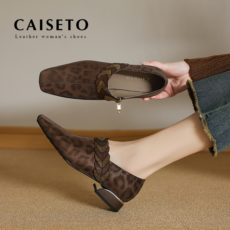 头层羊皮/3cm/新款方头百搭低跟真皮通勤时尚软面平底女鞋D047