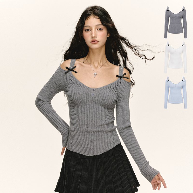 Ariseism 美式复古设计感毛针织衫女秋季新款辣妹修身上衣