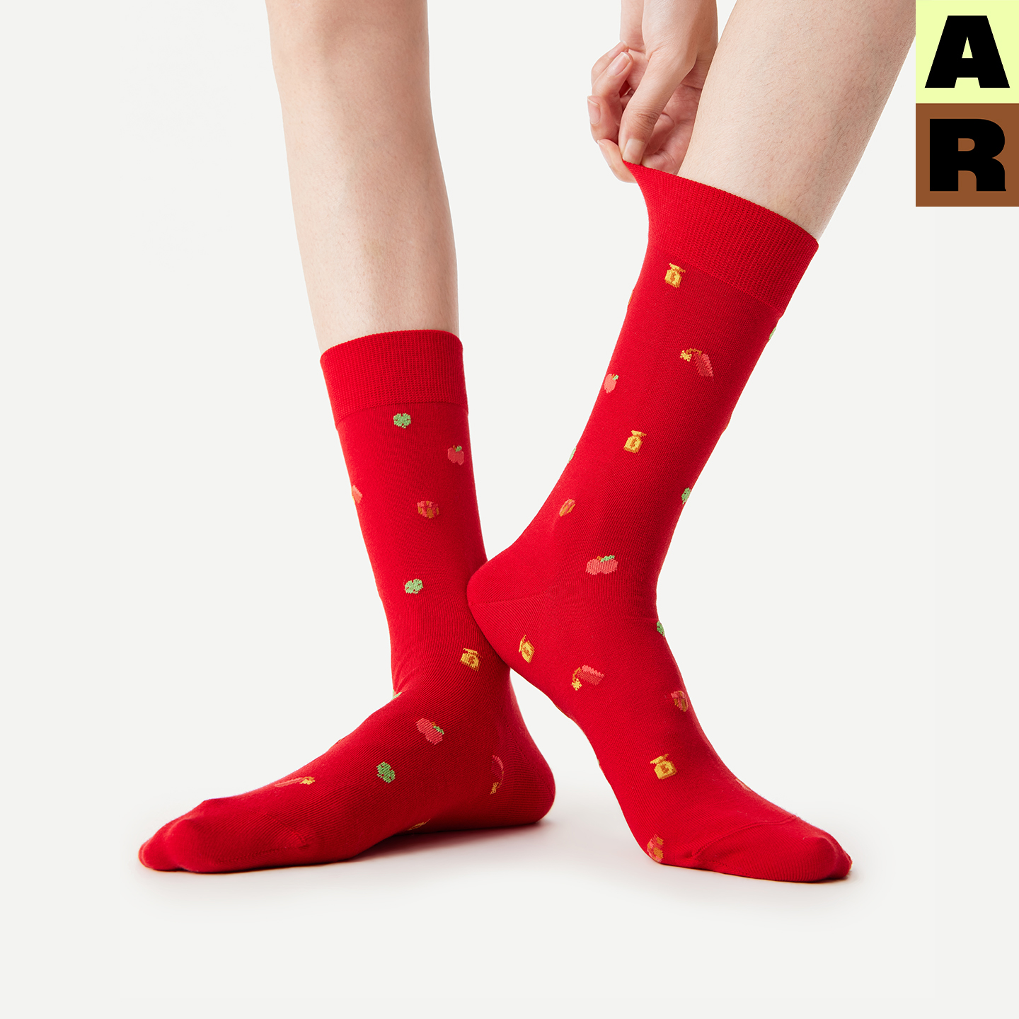 AR好运福袋中筒袜2025新款秋冬红色堆堆袜子马年本命年无骨袜男女