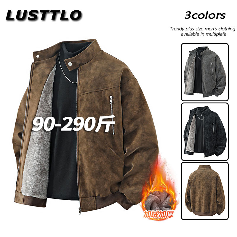 2025秋冬季新款男士加绒加厚PU皮夹克潮流复古风大码保暖皮衣外套