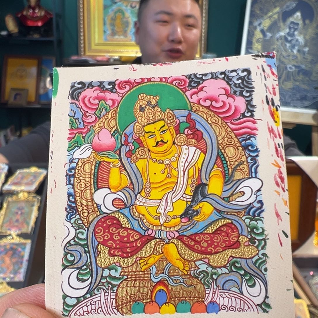 吊坠纯手绘唐卡黄财