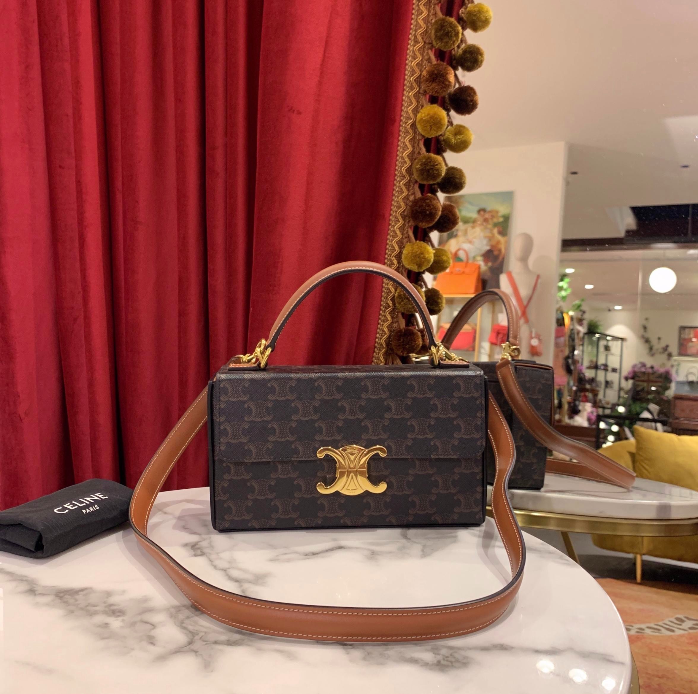 95新 Celine/思琳 GGStriomphe凯旋门盒子包老花金扣69157257