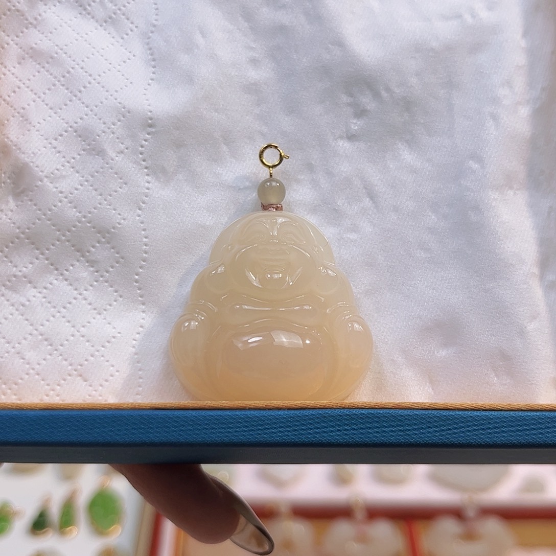 和田玉18K金镶嵌吊坠(不含链)