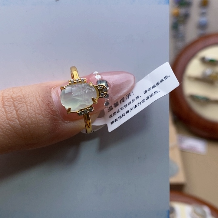 翡翠戒指银S925镶嵌猫*1111