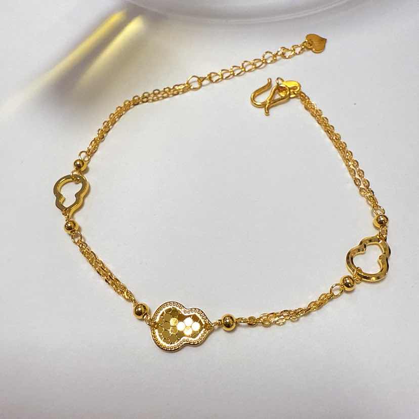 坠链均925银  “乐奕”925银镀金葫芦双链手链