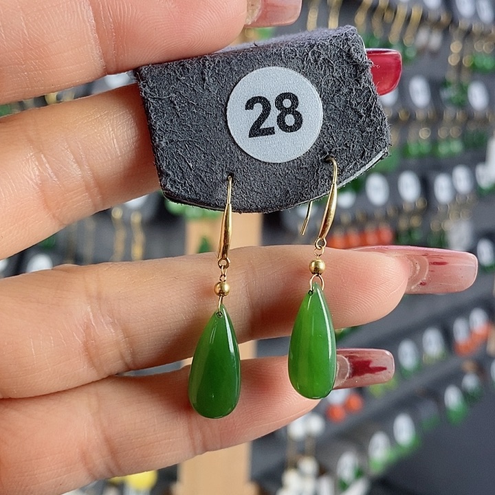 和田玉耳饰18K金镶嵌