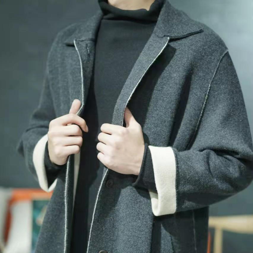 （岁月如歌）加厚款纯羊绒大衣秋冬宽松双面呢大衣时尚休闲  带帽