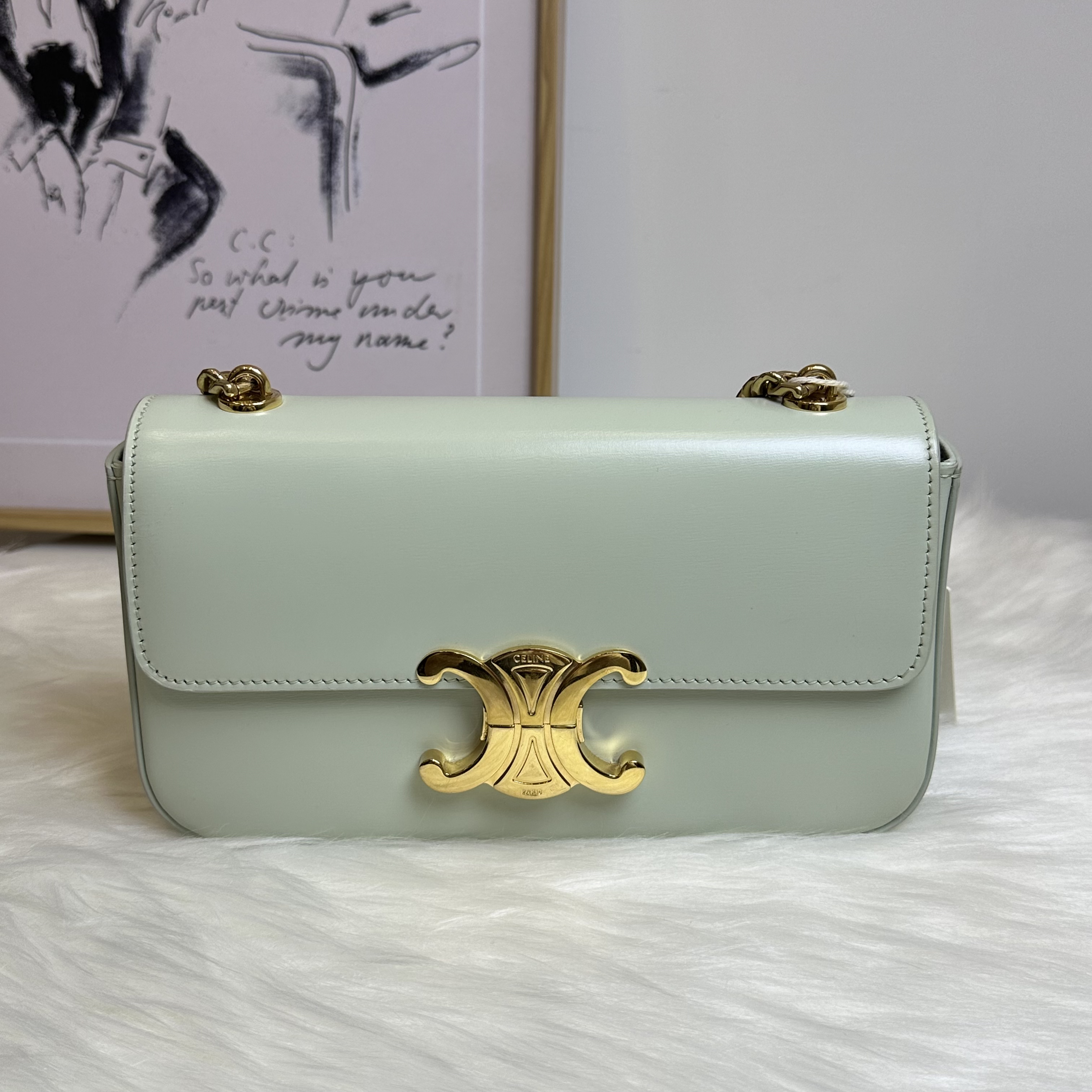 99新 Celine/思琳 清新杏仁绿凯旋门链条腋下包