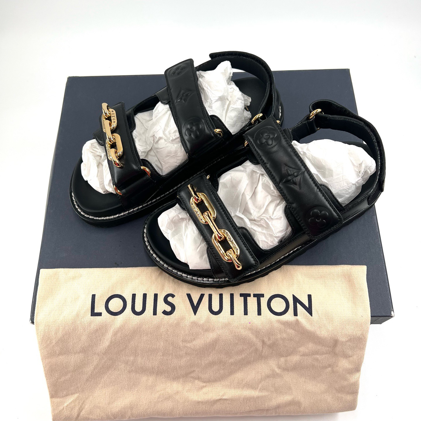 99新 LouisVuitton/路易威登 35码/链条压纹印花logo凉鞋/08704
