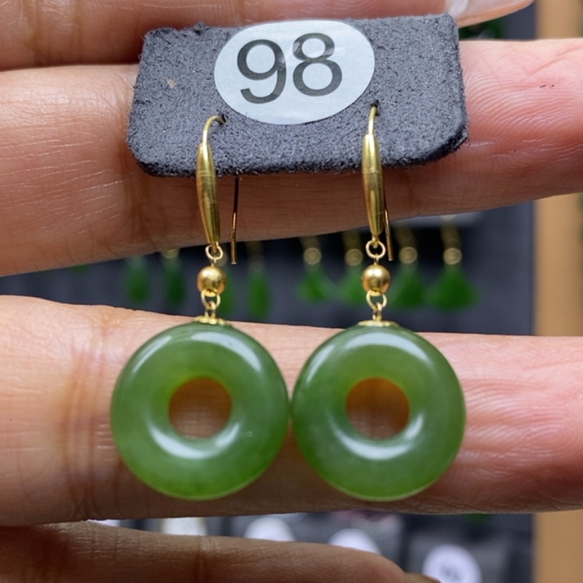 【闪购商品】和田玉耳饰18K金镶嵌13.9x4mm甜甜圈耳饰