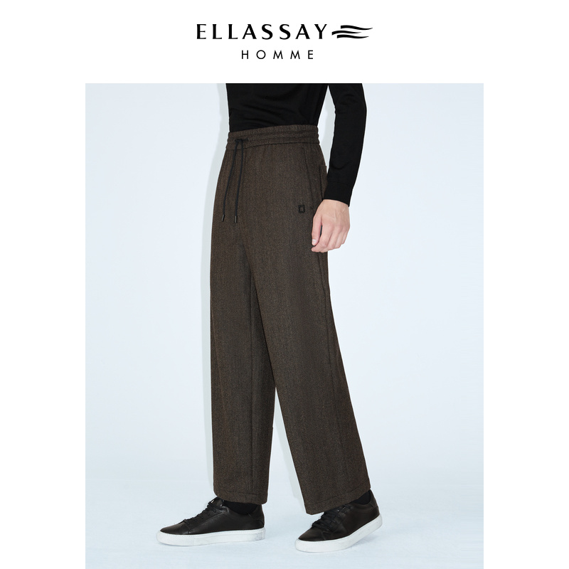 【100%绵羊毛】ELLASSAY歌力思男装秋冬双色斜纹羊毛宽松休闲长裤男