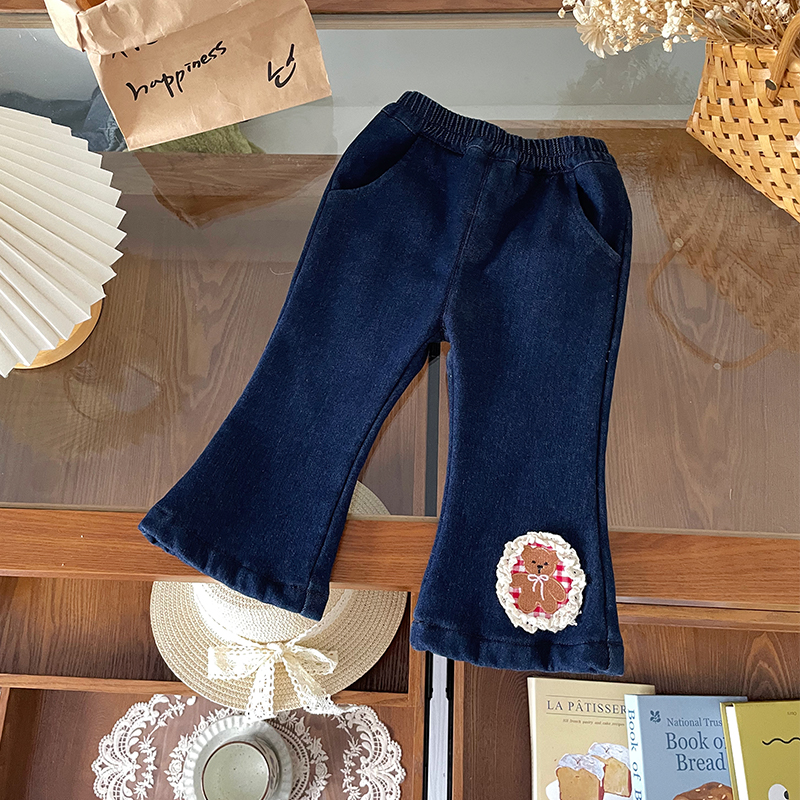 【现货】DK252281冬季新款儿童裤子女童加绒牛仔裤女宝保暖休闲裤