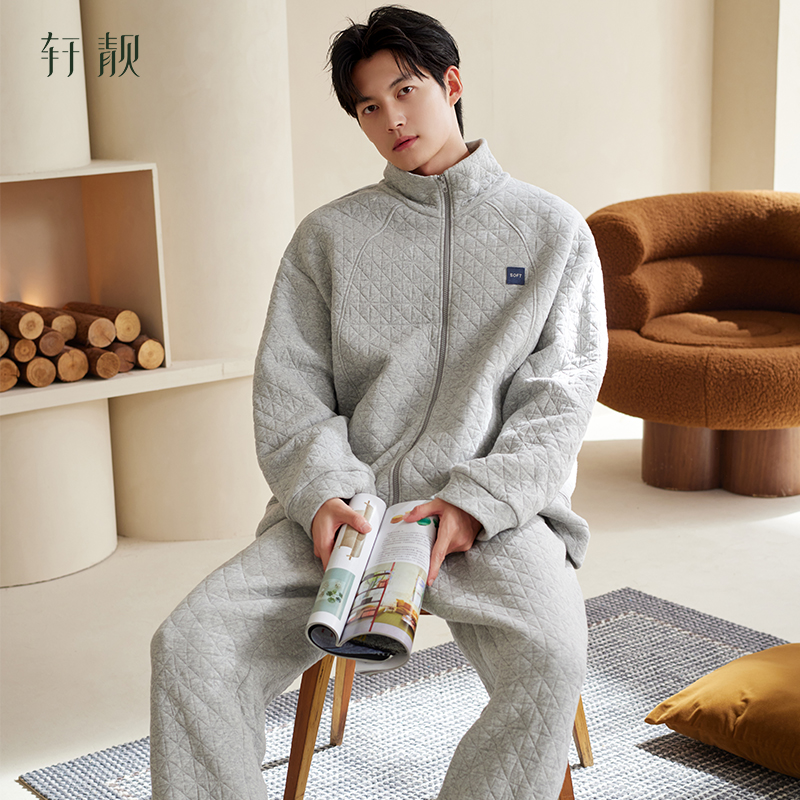 【空气棉夹层】睡衣男士春秋款加厚纯棉秋冬季薄款夹棉可外穿家居服