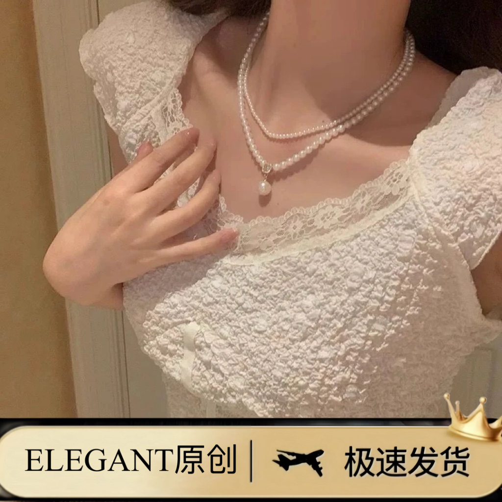 铜合金项链 1116 「舞曲巴黎」法式浪漫风格珠珠项链双层项链叠戴