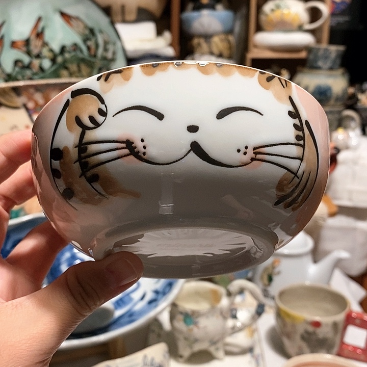 搪瓷猫咪米饭碗二个颜色