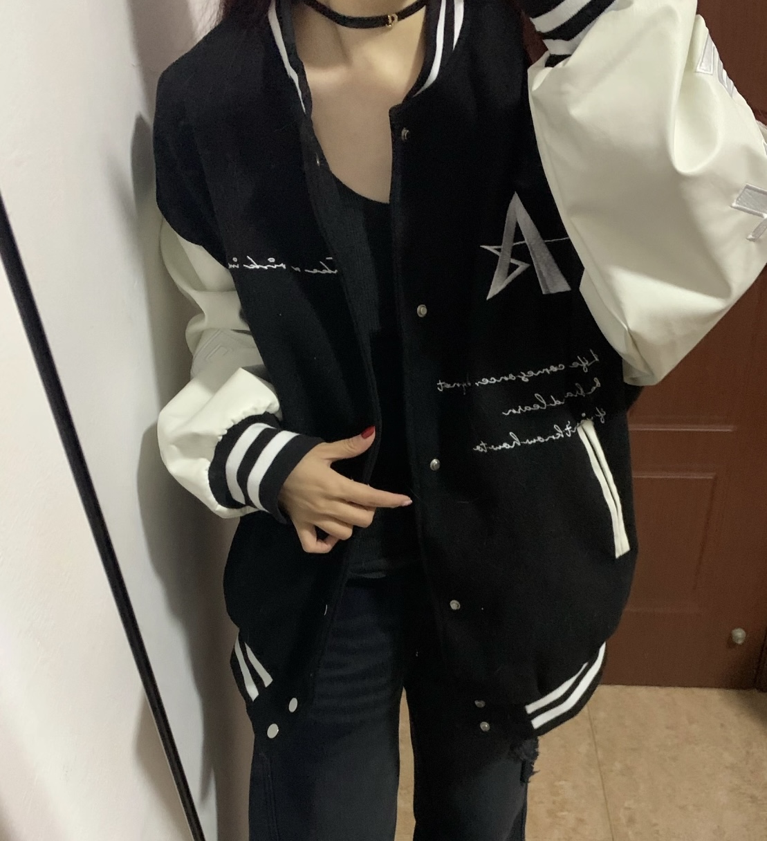 袖子染色介意勿拍！价格太炸！刺绣棒球服外套男女同款