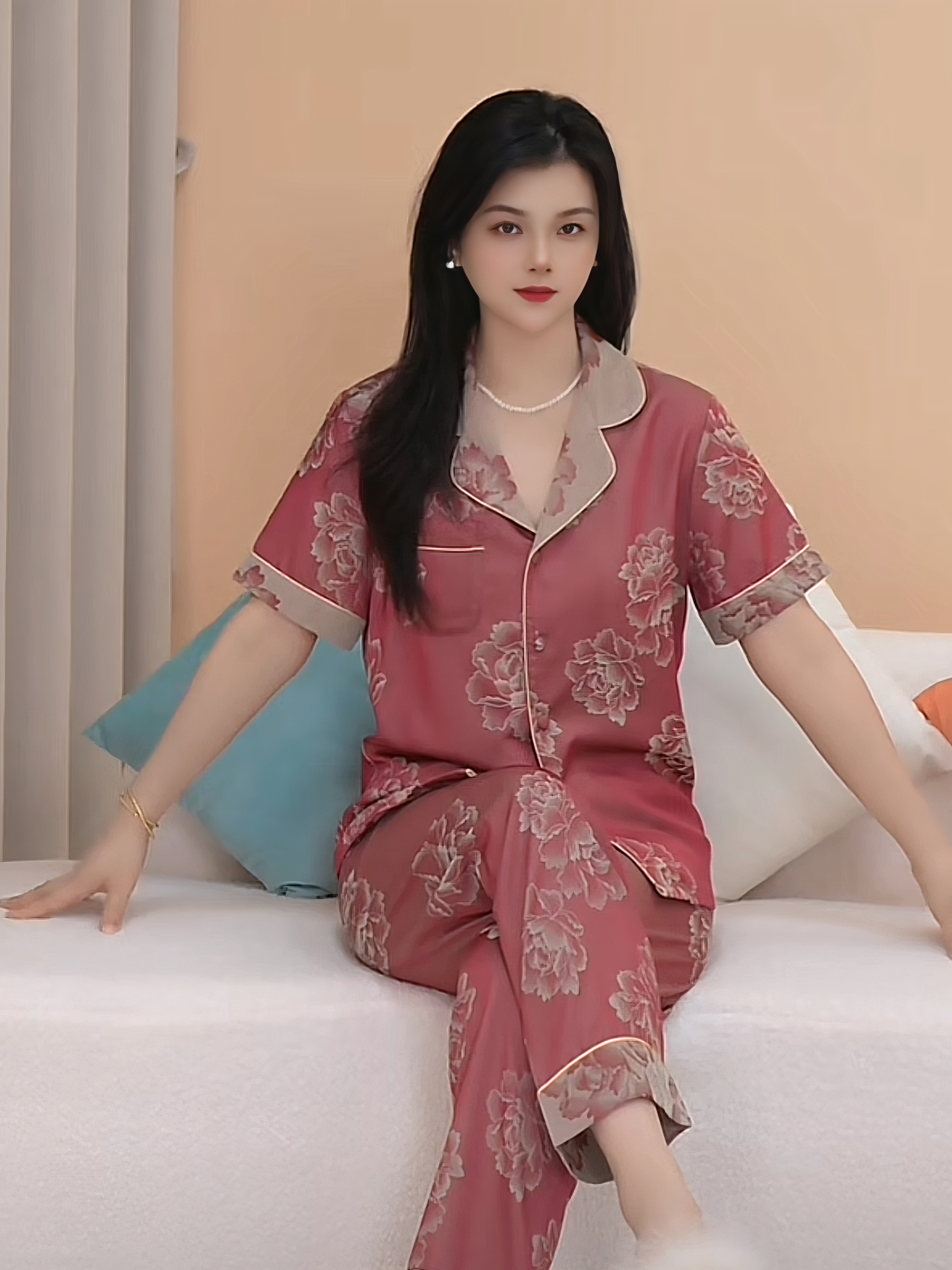 2025年新款三件套新中式短袖翻领家居服睡衣女士可外穿套装BTT