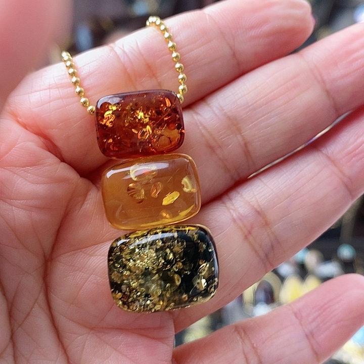 琥珀颈饰银S925镶嵌吊坠