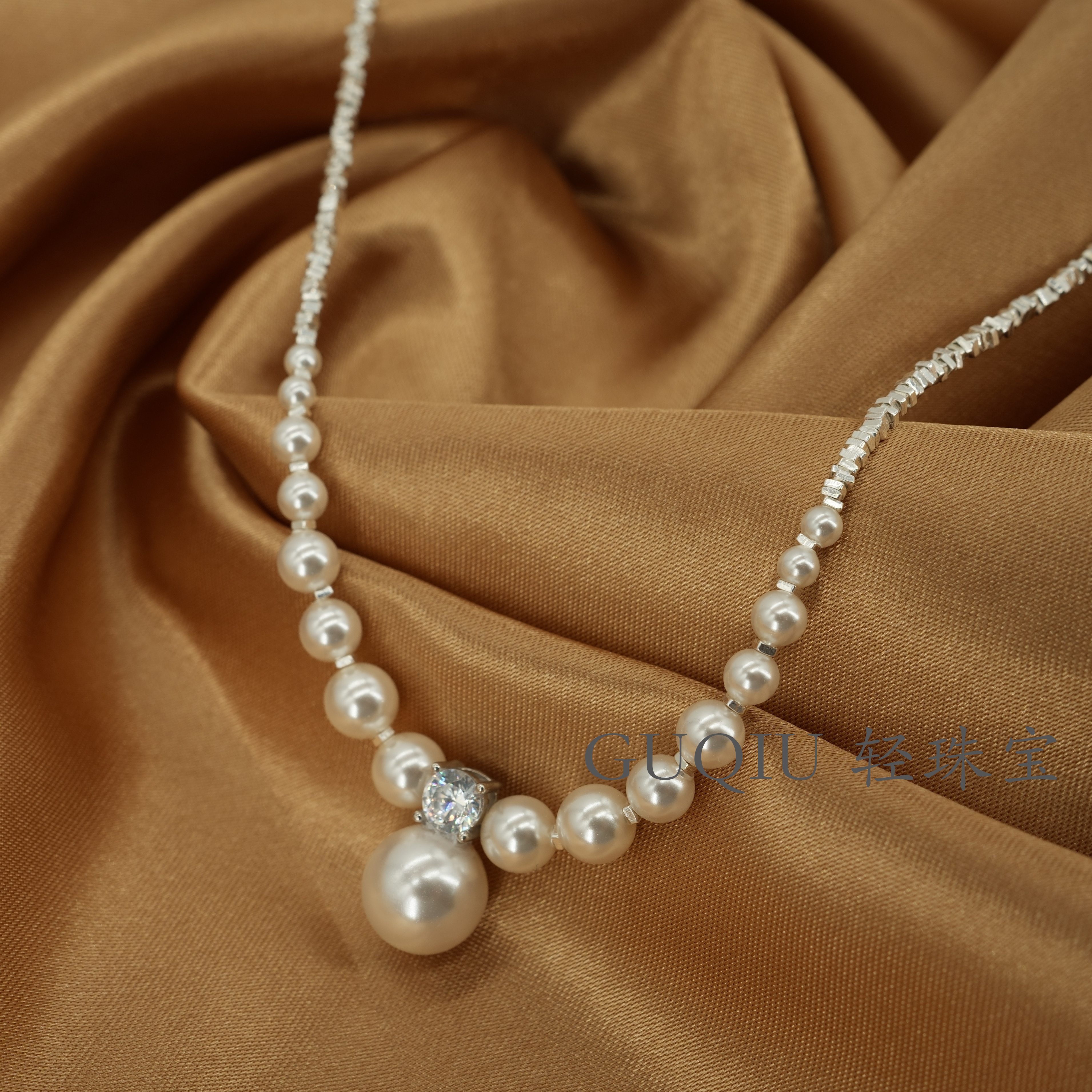 坠链均925银仿珍珠 施华洛珠优雅百搭吊坠项链高端可配礼服颈链