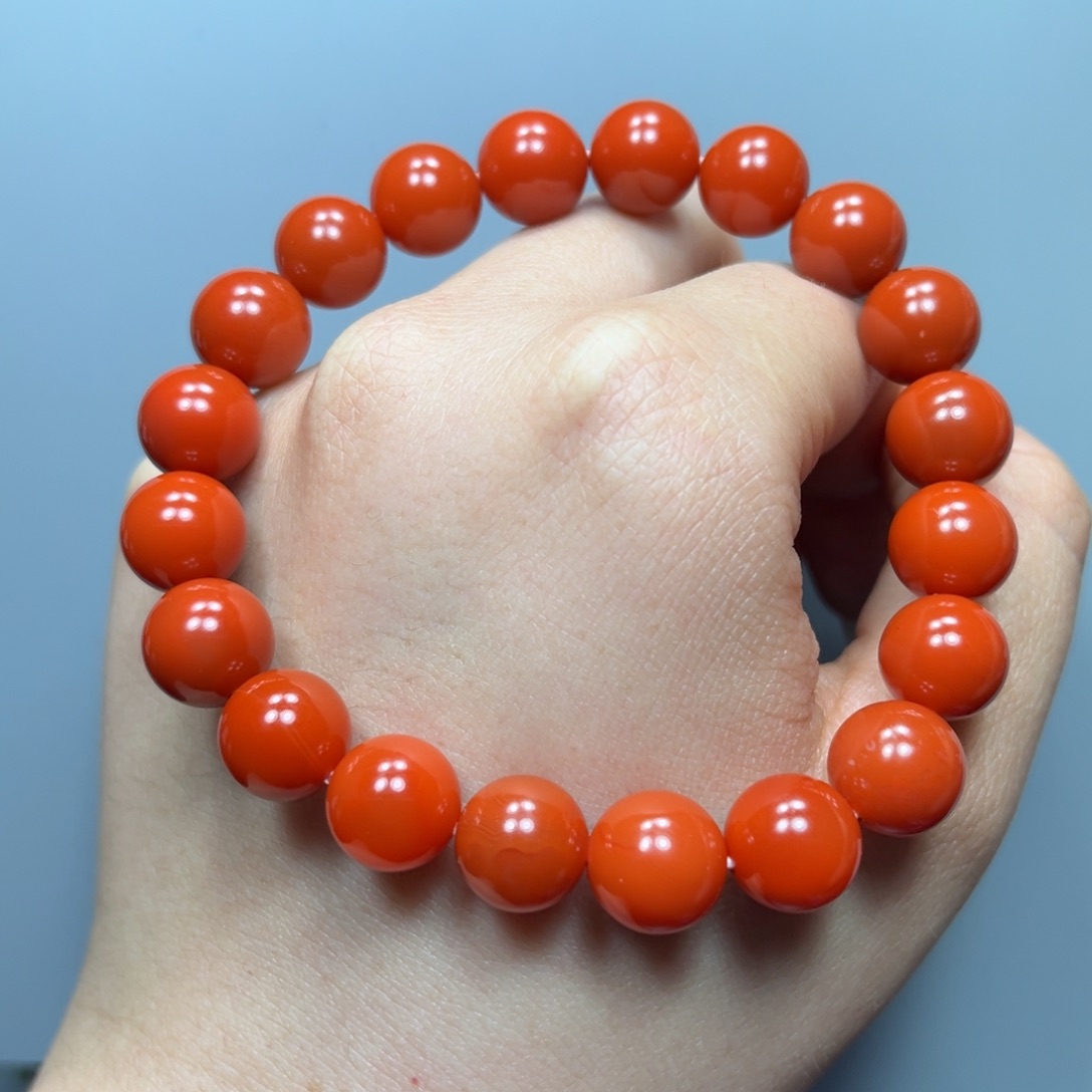 南红玛瑙未镶嵌柿子红圆珠单圈10mm