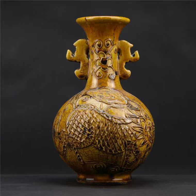 浮雕麒麟双耳瓶摆件2.15志总专属