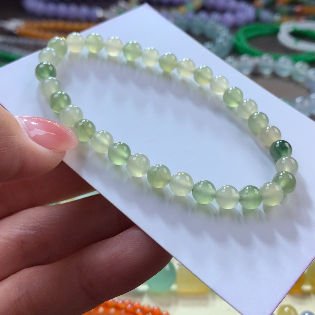 翡翠手链未镶嵌木那冰清茶色卡5.8