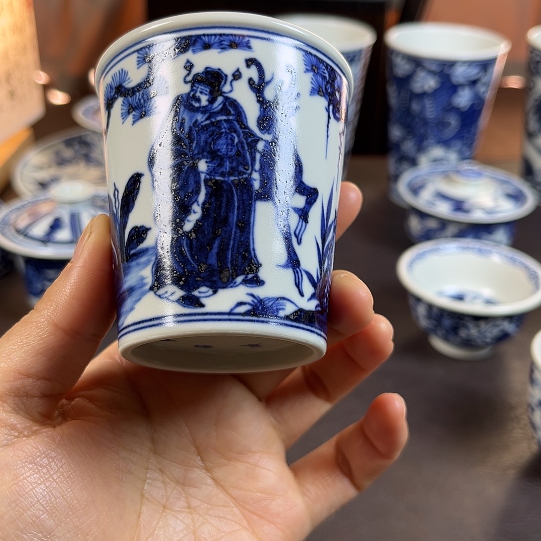 朝岚夕霞仿至正元青花原矿釉烧制全手绘主人杯