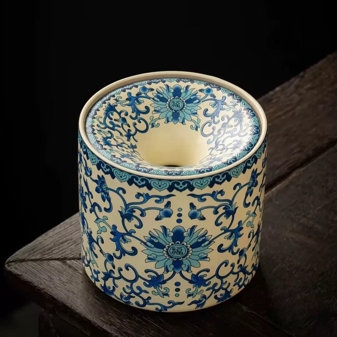 梁枫缠枝中式茶具洗缸高档陶瓷大容量家用泡茶茶洗茶渣缸大号