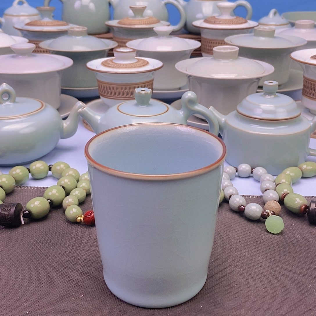 杯天青微蓝直桶杯原矿原釉原产地