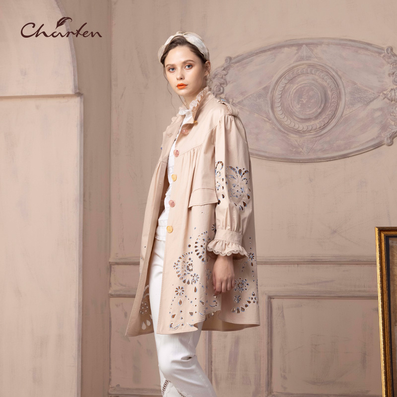 【媛媛专享】朝峰宽松单排扣外套风衣CFD1B309-3032A时尚