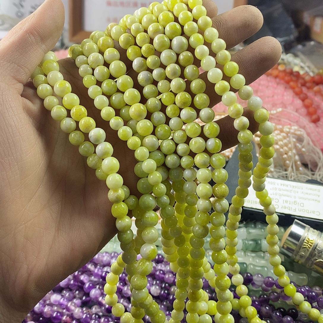 玛瑙/玉髓珠宝半成品合金一条天然6-7mm菜花玉圆珠A244