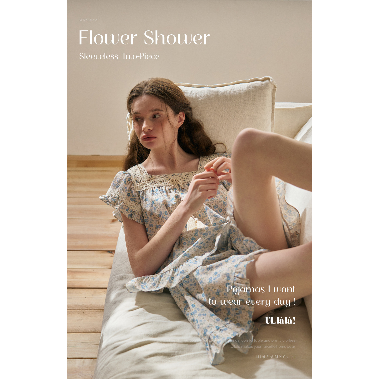 Ullala韩国品牌正品睡衣家居服 短袖短裤碎花薄棉布荷25163