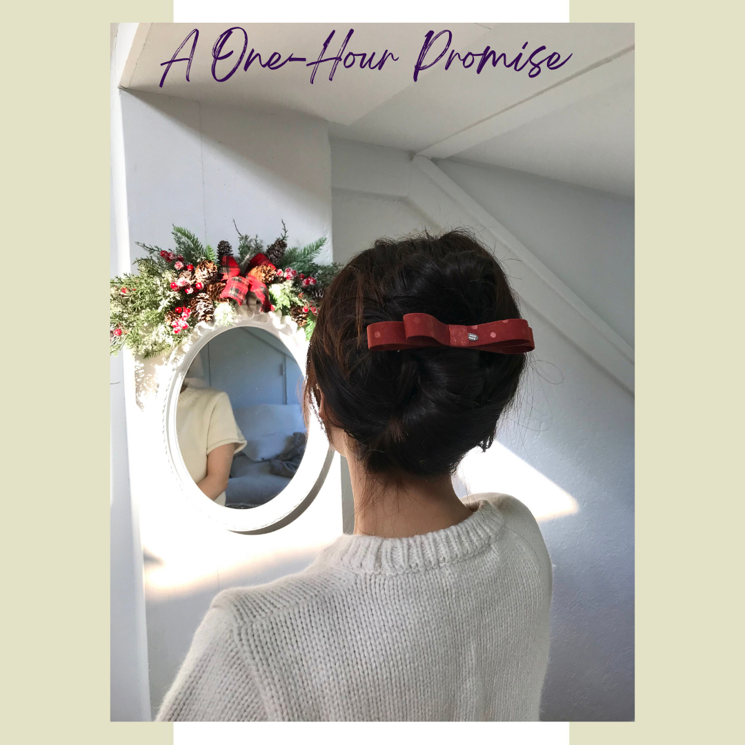 【橘颂】韩系复古精致百搭暗纹波点蝴蝶结弹簧夹