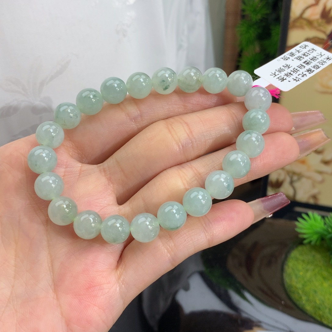 翡翠手链未镶嵌卡8.3胶润晴飘花手串