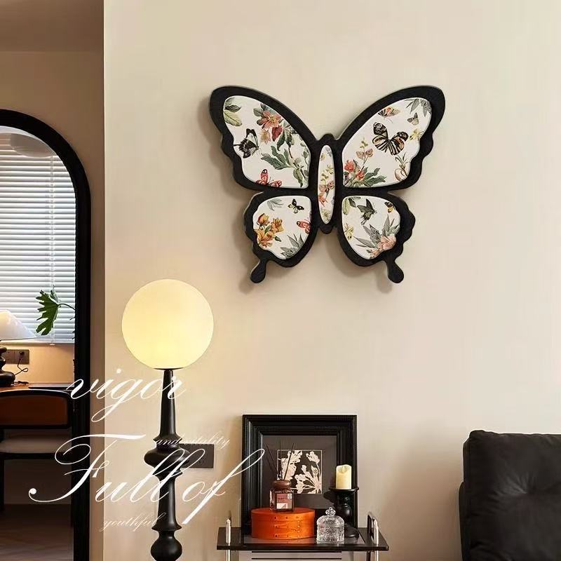 法式中古风客厅装饰画餐厅挂画高级感蝴蝶沙发背景墙装饰画