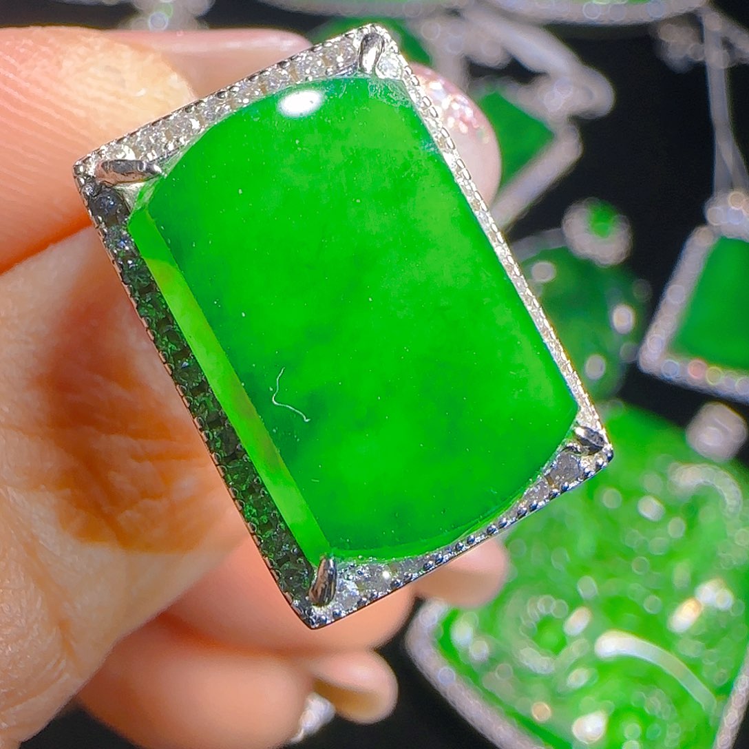 翡翠戒指银S925镶嵌天然
