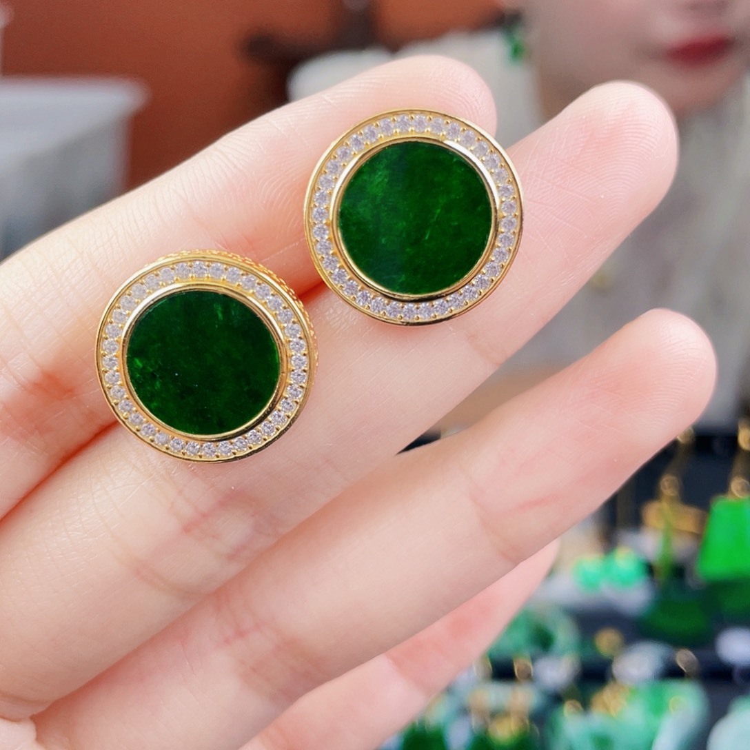 翡翠银S925镶嵌耳饰饰品