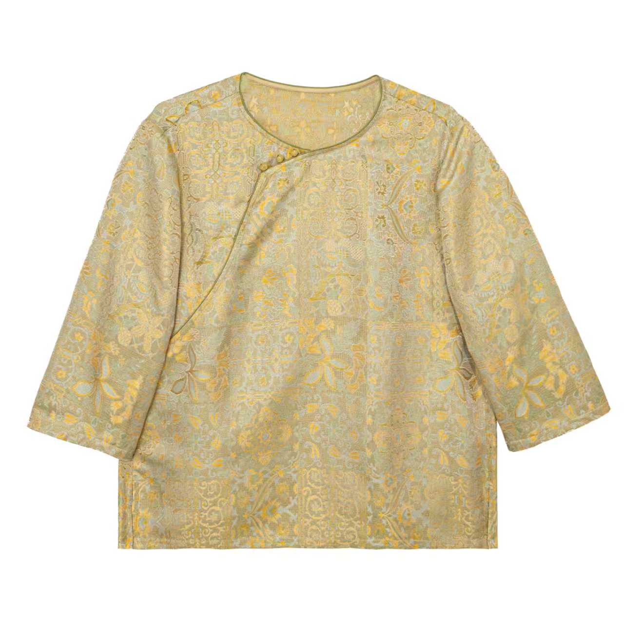 【洛心】新中式宋锦桑蚕丝圆领斜襟时尚国风气质百搭上衣B517173