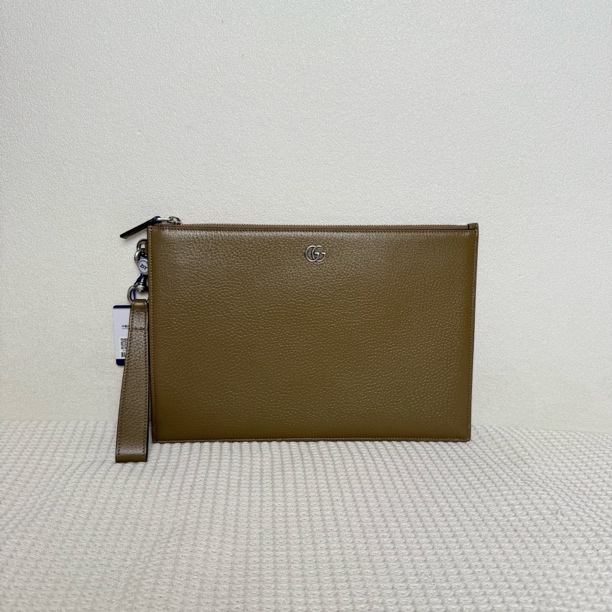 未使用 GUCCI/古驰 5857/5918/5919时尚经典灰褐色全皮信封手拿包