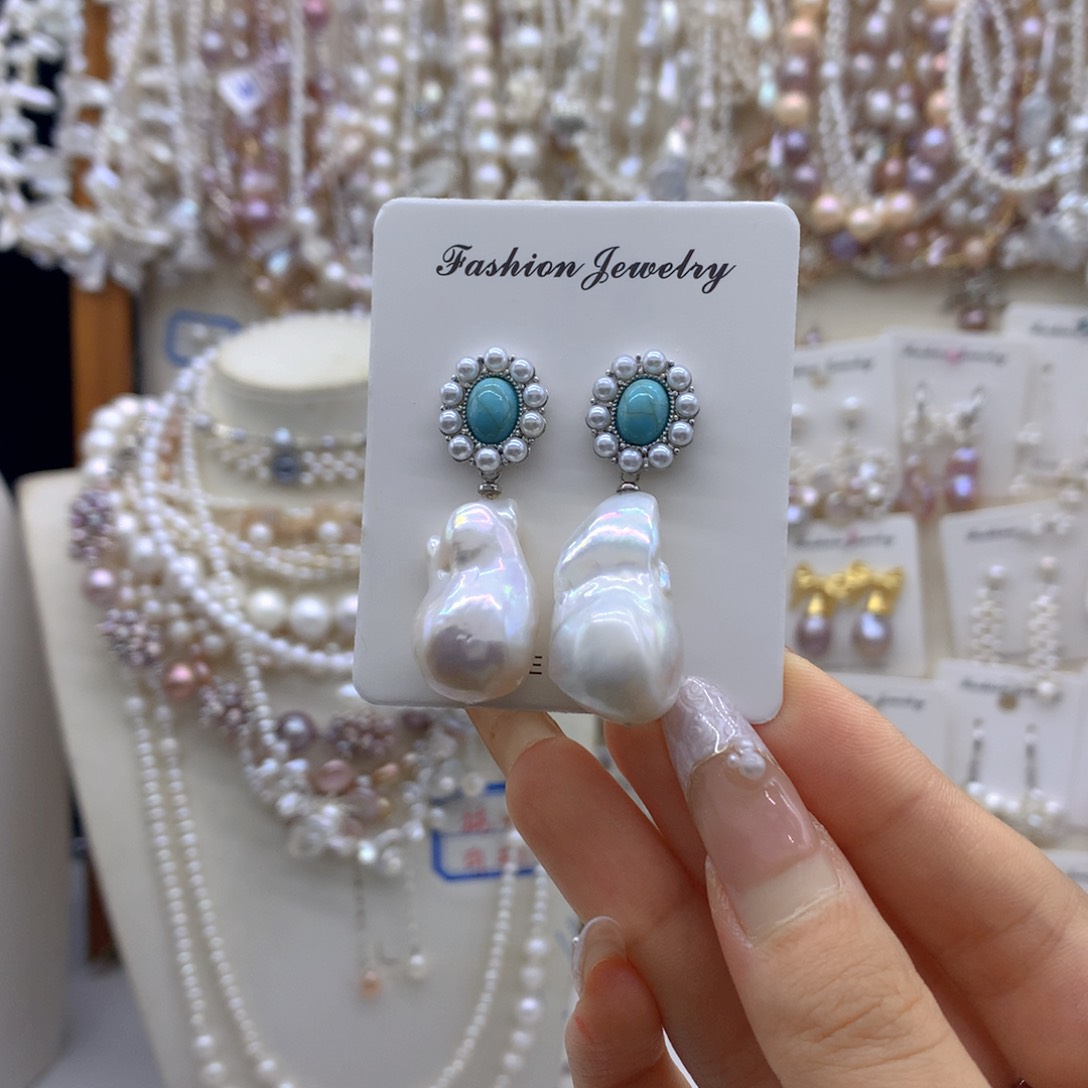 合金淡水珍珠耳饰项链